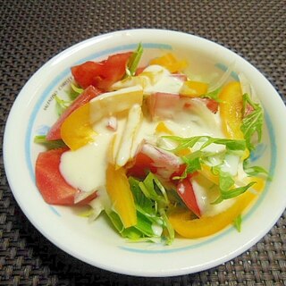 トマトと黄パプリカと水菜のヨーグルトソースサラダ♪